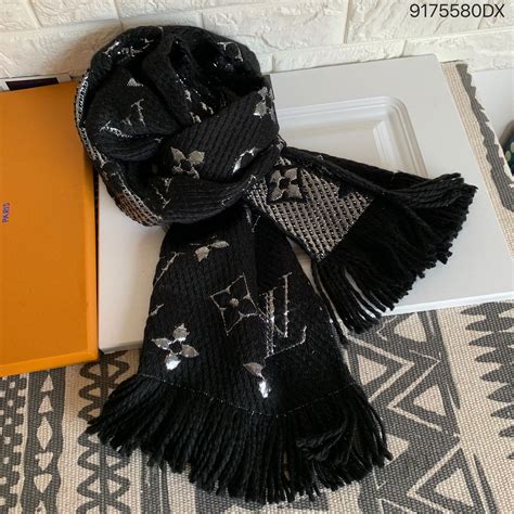 black and silver lv scarf|louis vuitton black wool scarf.